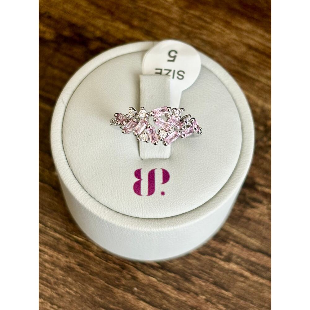 Bomb Party RBP5951 Scattered Jewels Rose Quartz Cubic Zirconia Rhodium Size 5